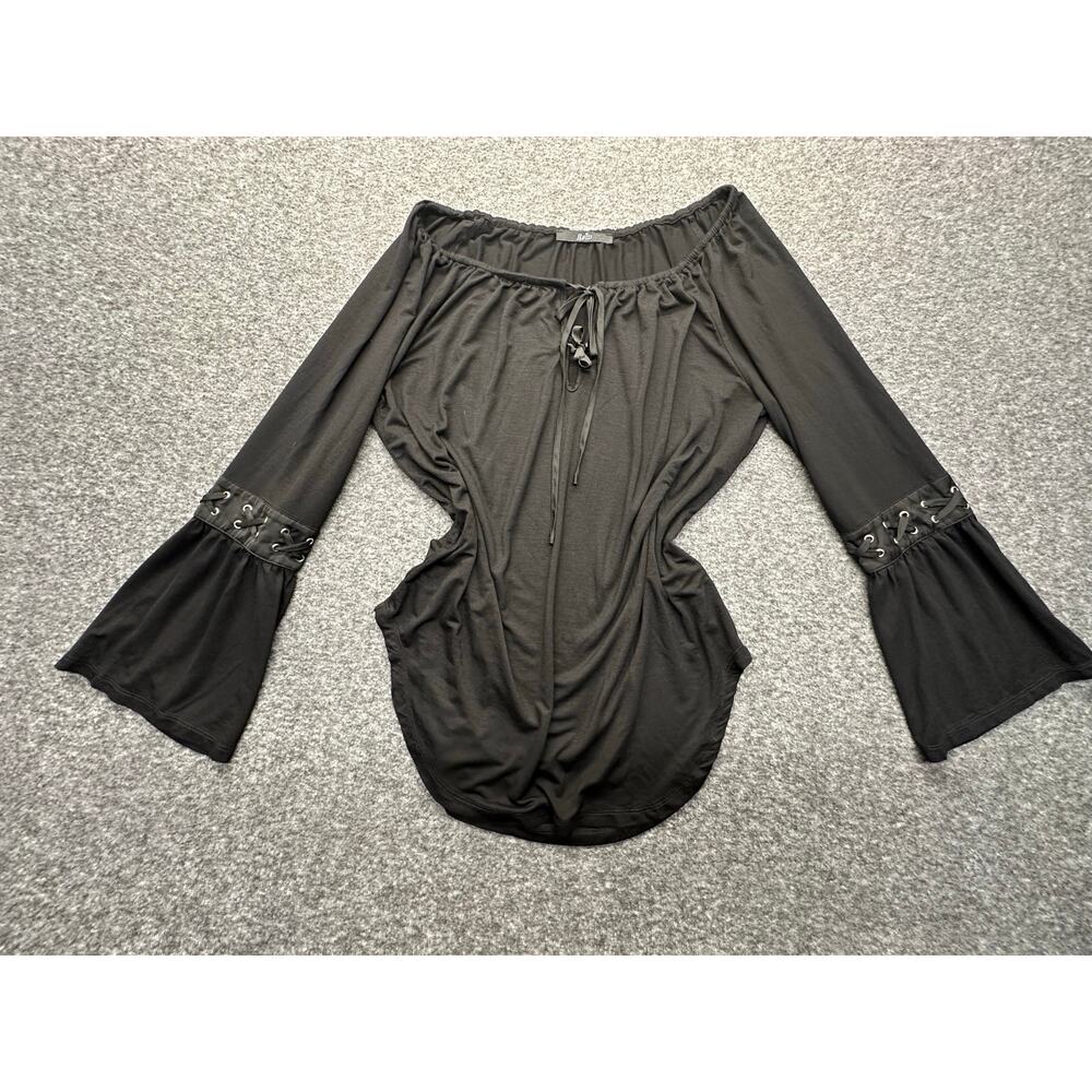 Rain Black Flared Bell Sleeve Cold Shoulder Y2K Whimsygoth Top Size Medium GUC
